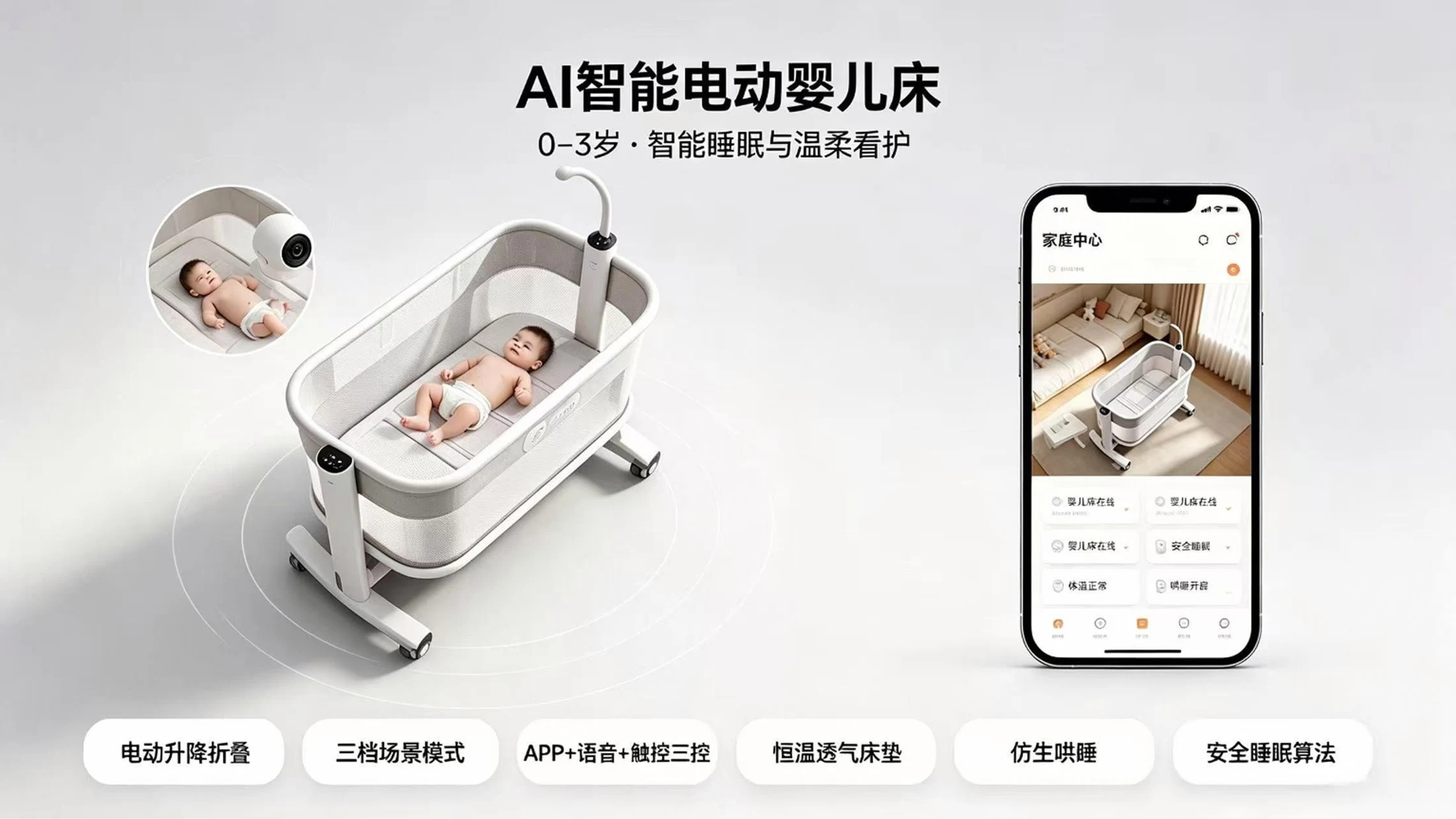 智能电动婴儿床及家庭应用展示